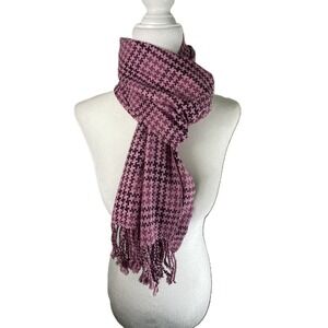 Talbots Purple Wool Cashmere Blend Houndstooth Scarf with Fringe Trim